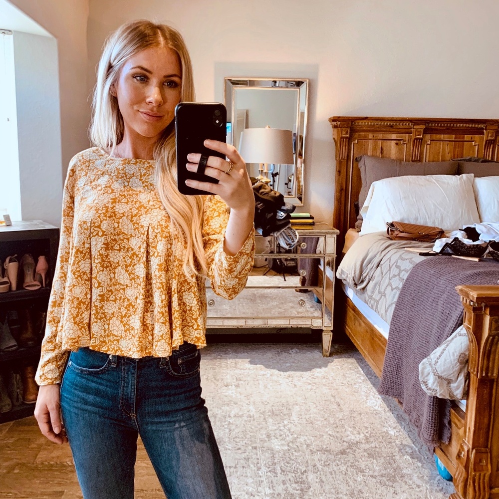 Women's Kimchi Blue Long Sleeve Floral Peplum Top